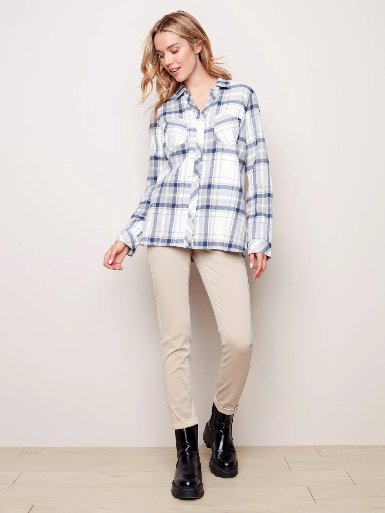YARN DYED PLAID BLOUSE