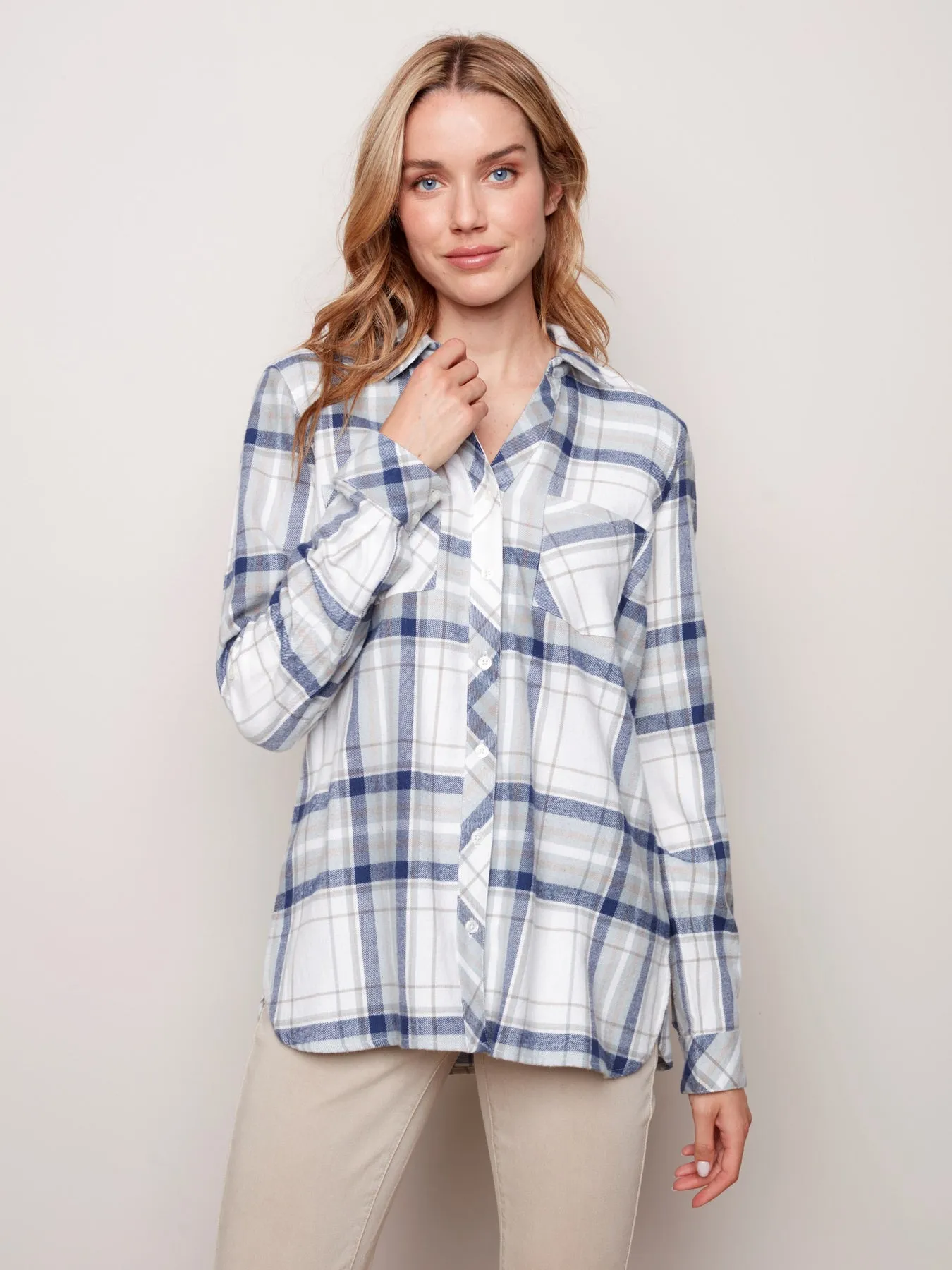 YARN DYED PLAID BLOUSE